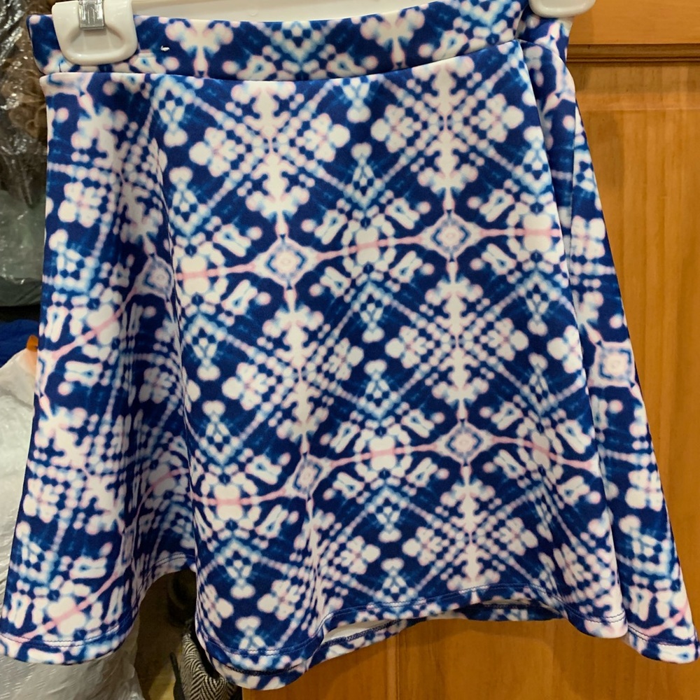 Blue patterned skater skirt